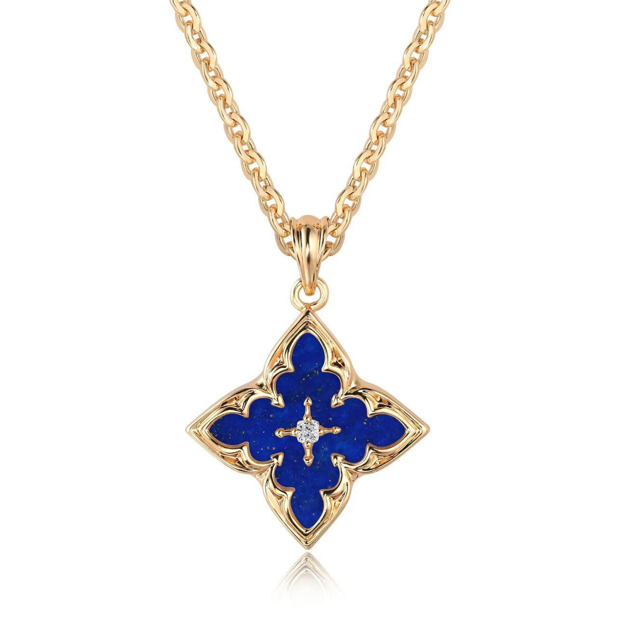 Collier pendentif trèfle bleu | Or