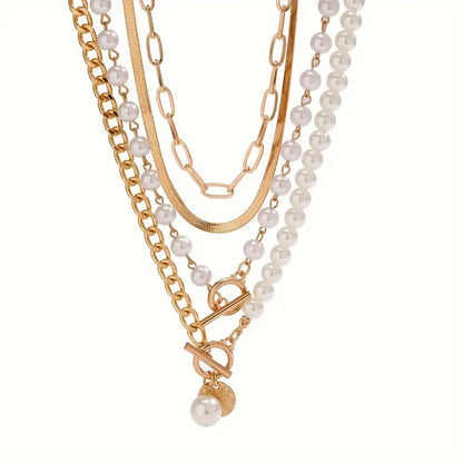 Collier vintage en perles & chaîne | Or