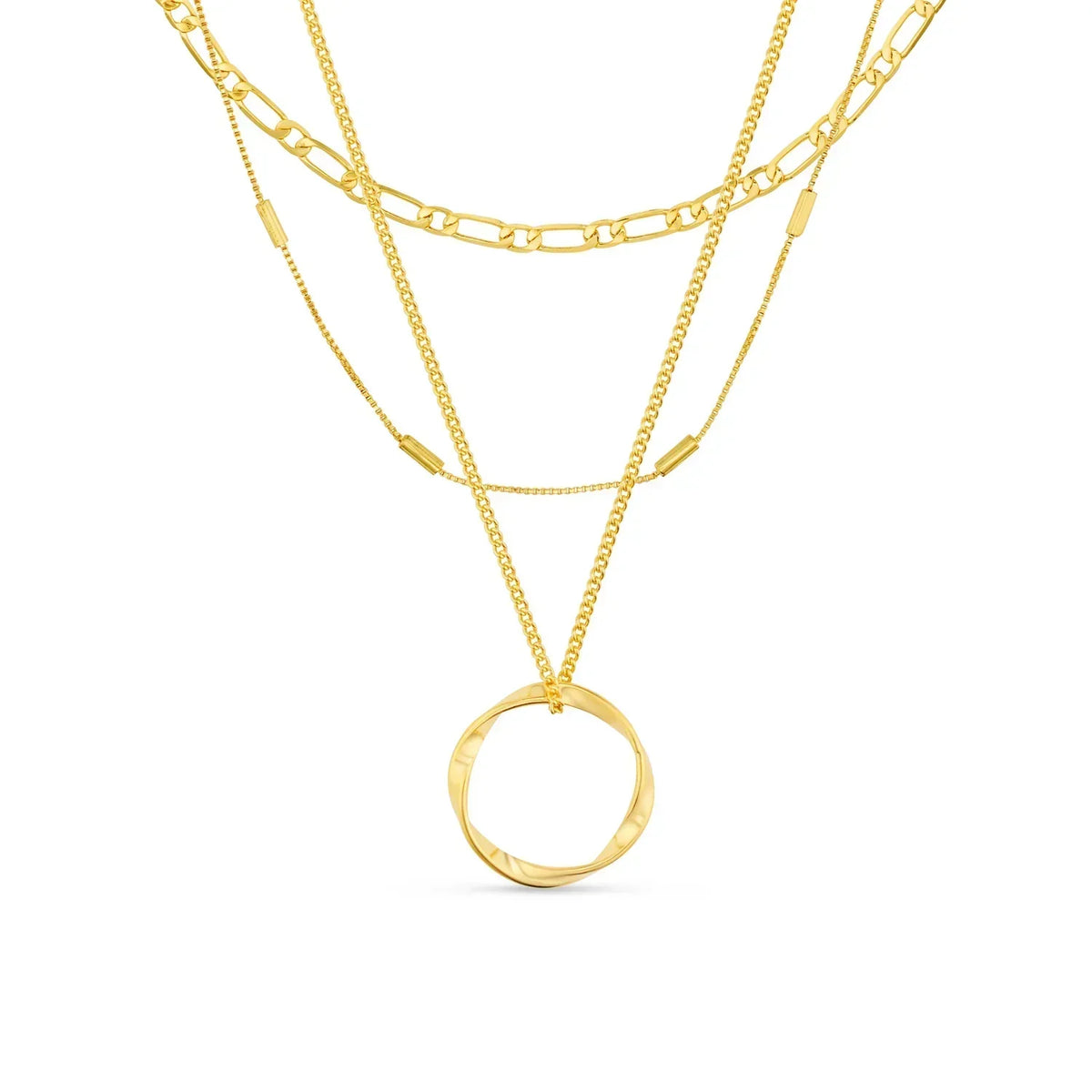 Collier à trois rangées en cercle ouvert | Or blanc