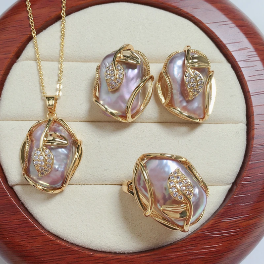 Collier complet + boucles d'oreilles en perles d'eau douce | Or