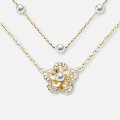 Collier de fleurs avec perles doubles | Or