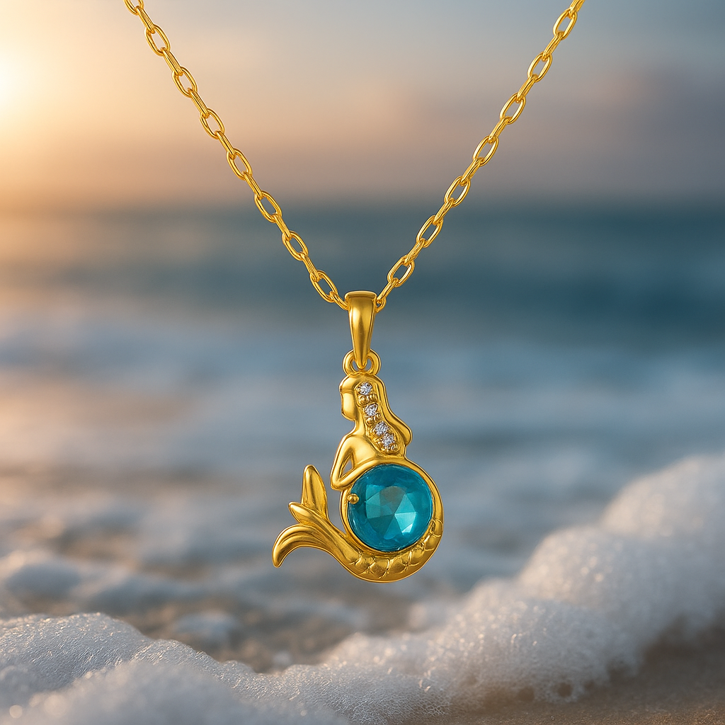 Collier de sirène avec cristal bleu | Or