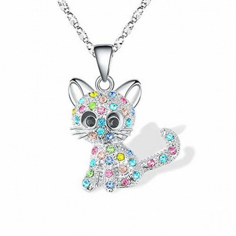 Collier avec des chatons et des brillants colorés | Or blanc