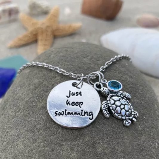 Collier en forme de tortue « Nage encore » | Or blanc