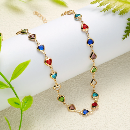 Collier en cœur en cristal multicolore | Or