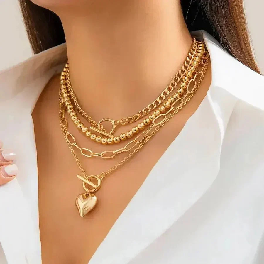 Collier en couches en forme de cœur | Or