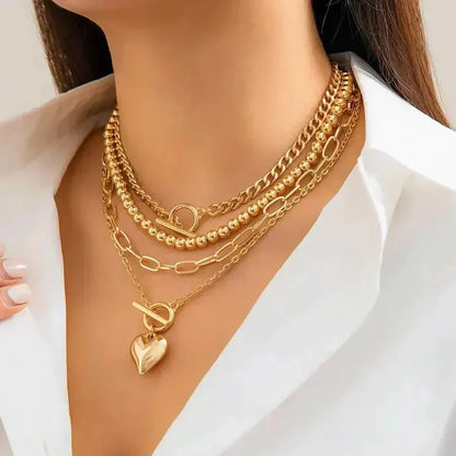 Collier en couches en forme de cœur | Or