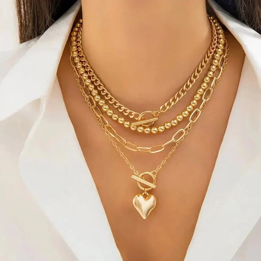 Collier en couches en forme de cœur | Or