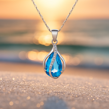 Collier en goutte fait main à brillants bleus | Or