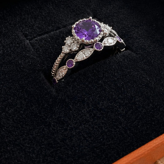 Ensemble de bagues violette couronne | Or blanc