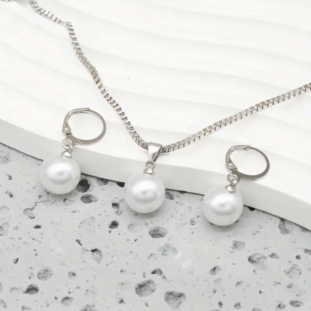Ensemble de bijoux en perles | Or blanc