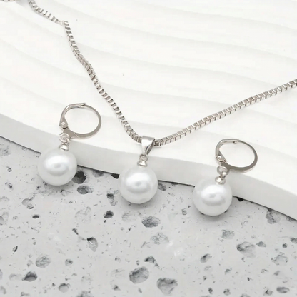 Ensemble de bijoux en perles | Or blanc