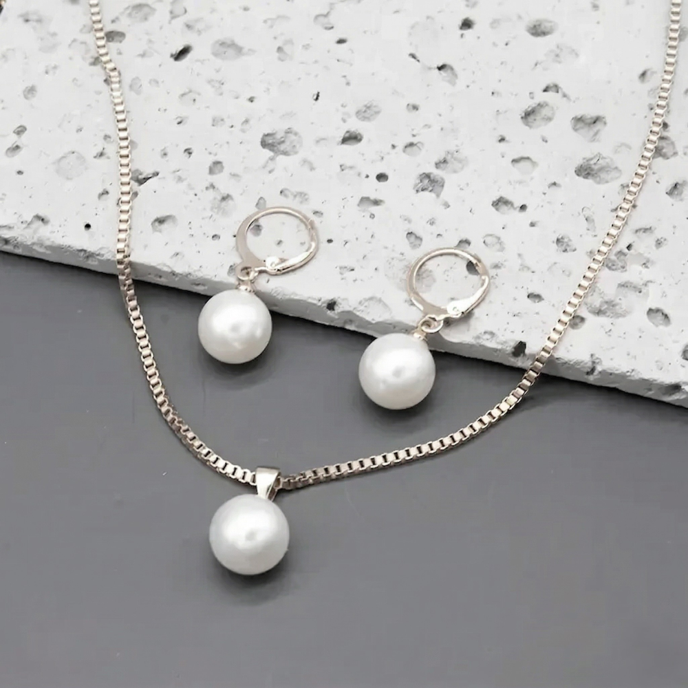 Ensemble de bijoux en perles | Or blanc