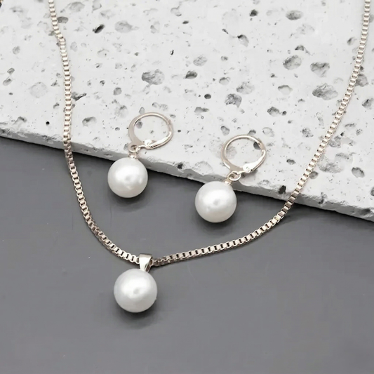 Ensemble de bijoux en perles | Or blanc