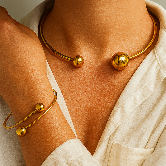 Ensemble de bracelet et collier minimaliste lumineux | Or