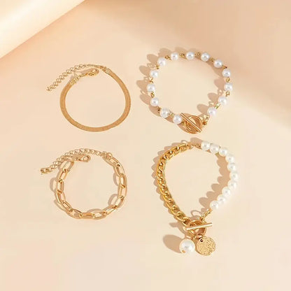 Ensemble de bracelets chic - serpent, perles & maillons | Or