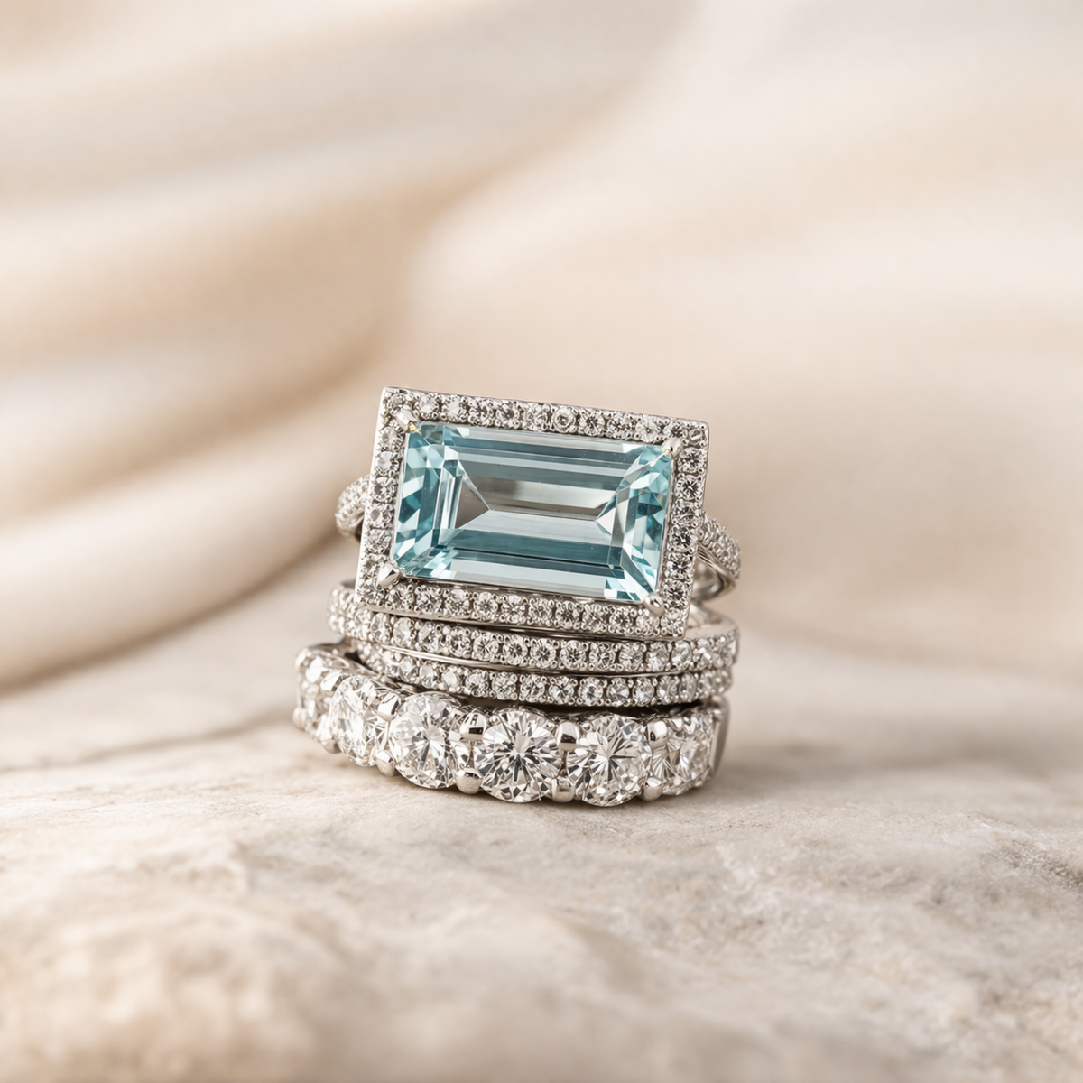 Ensemble de bagues rétro avec pierre en turquoise | Or blanc