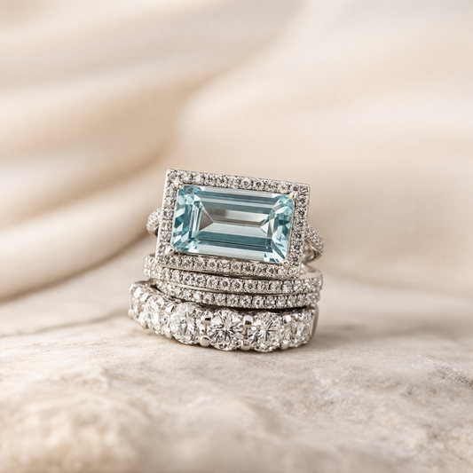 Ensemble de bagues rétro avec pierre en turquoise | Or blanc