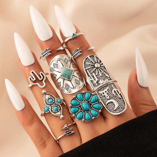 Ensemble de bagues rétro et turquoise | Or blanc