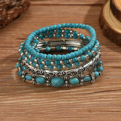 Ensemble de bracelets boho avec des perles turquoise | Or
