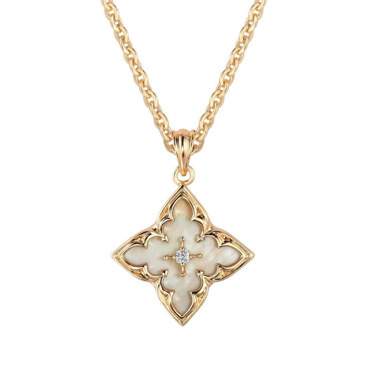 Pendentif trèfle blanc | Or